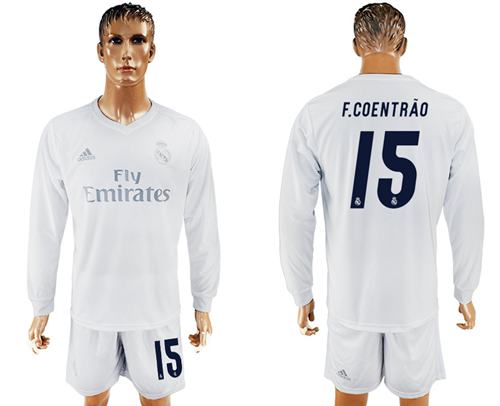 Real Madrid #15 F.Coentrao Marine Environmental Protection Home Long Sleeves Soccer Club Jersey